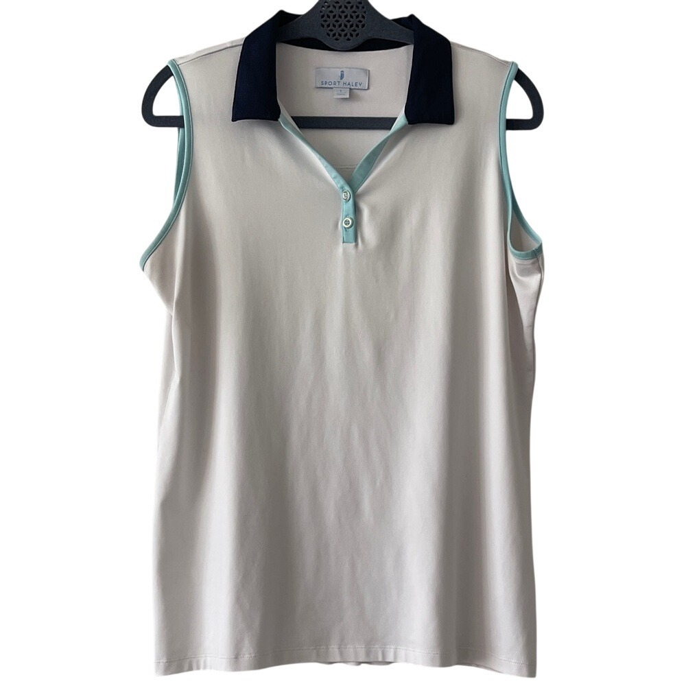 Sport Haley White Sleeveless Golf Polo Pleated‎ Back Large